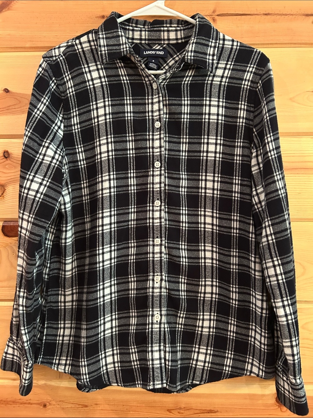 Lands' End Women’s Flannel Black and White Plaid, Size 8